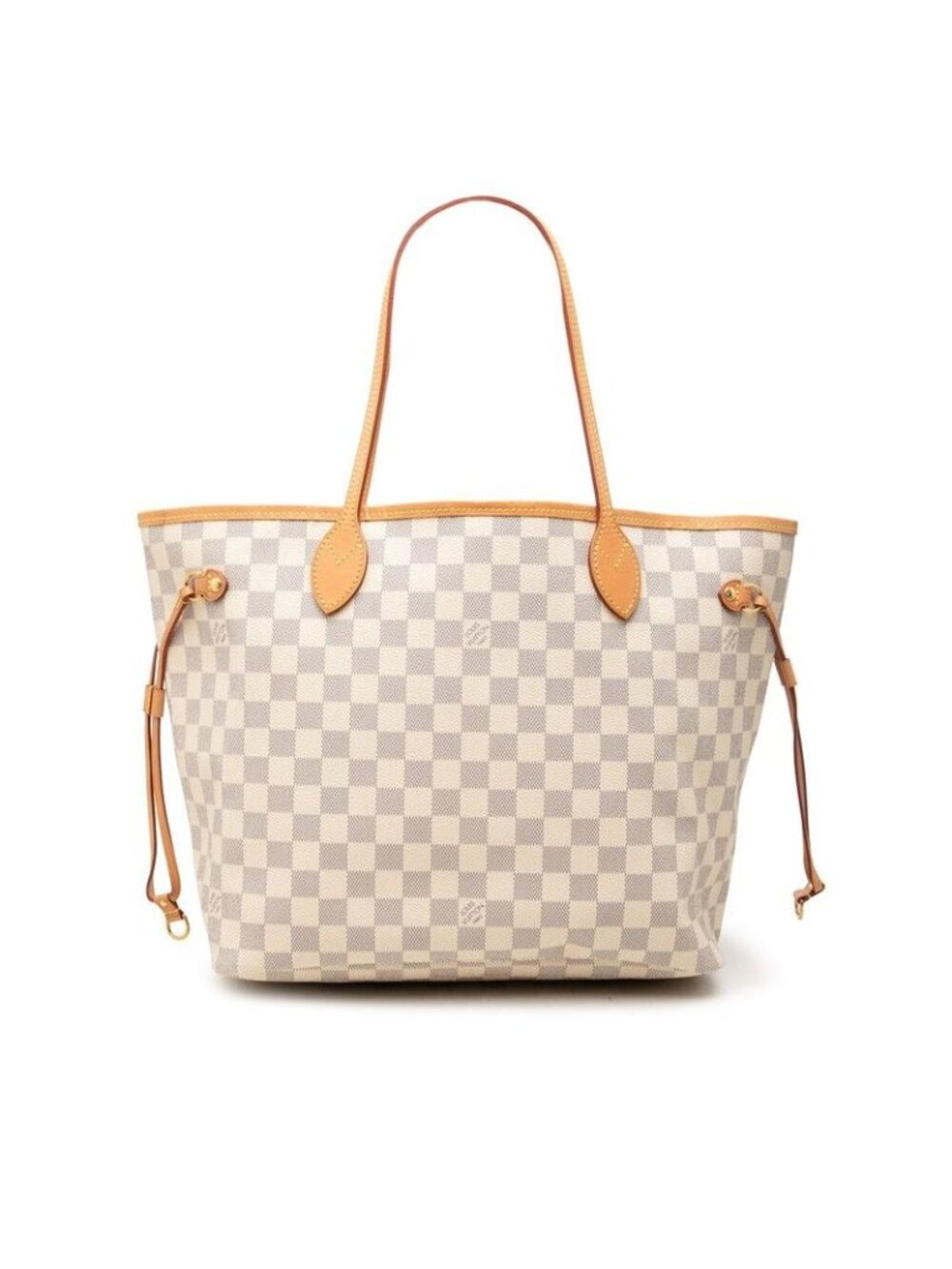 Louis Vuitton Damier Azur Neverfull MM Tote Shoulder Bag White Leather